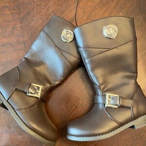 Michael Kors Kids Dark Brown Faux-Leather Logo Buckle Boots
